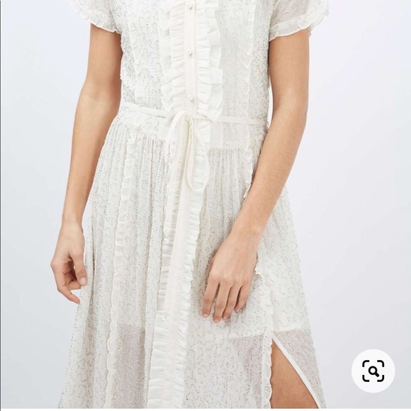 TOPSHOP PREMIUM WHITE CHIFFON EMBELLISHED SHIRT DRESS - Picture 4 of 13
